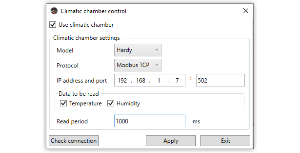 Climatic Chamber Integration Features — The Climatic Chamber Control window 